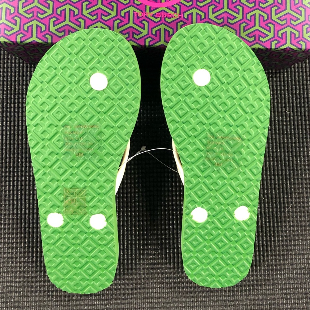 ๐ HP ๐ ๐ Tory Burch Wild Pansy New Ivory Flip Flops - Picture 6 of 9